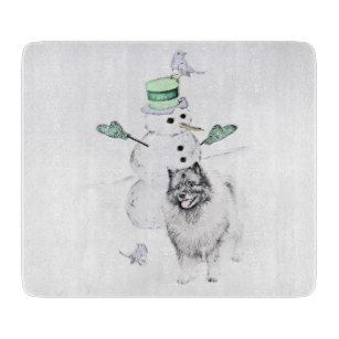 Keeshond Christmas Snowman Painting Dog Art Cutting Board