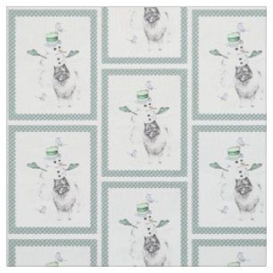 Keeshond Christmas Snowman Painting Dog Art Fabric