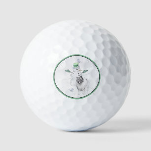Keeshond Christmas Snowman Painting Dog Art Golf Balls