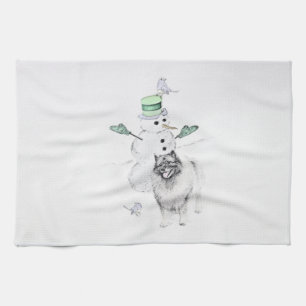 Keeshond Christmas Snowman Painting Dog Art Kitchen Towel