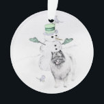 Keeshond Christmas Snowman Painting Dog Art Ornament<br><div class="desc">Keeshond Christmas Snowman dog portrait, original painting. We specialize in cute and funny original art. Buy this for yourself or as a great gift for your Keeshond loving friends. Be creative - click on CUSTOMIZE to add/remove/change text, resize the picture, change colours or anything else the customization tool will allow!...</div>