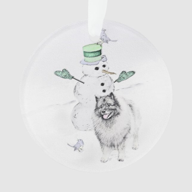 Keeshond Christmas Snowman Painting Dog Art Ornament (Front)