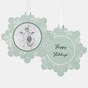 Keeshond Christmas Snowman Painting Dog Art Ornament Card