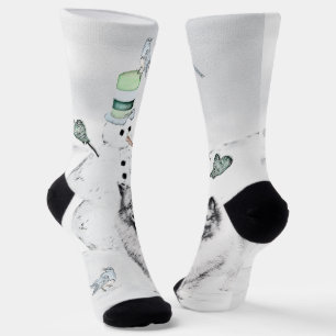 Keeshond Christmas Snowman Painting Dog Art Socks