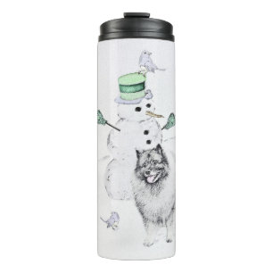 Keeshond Christmas Snowman Painting Dog Art Thermal Tumbler