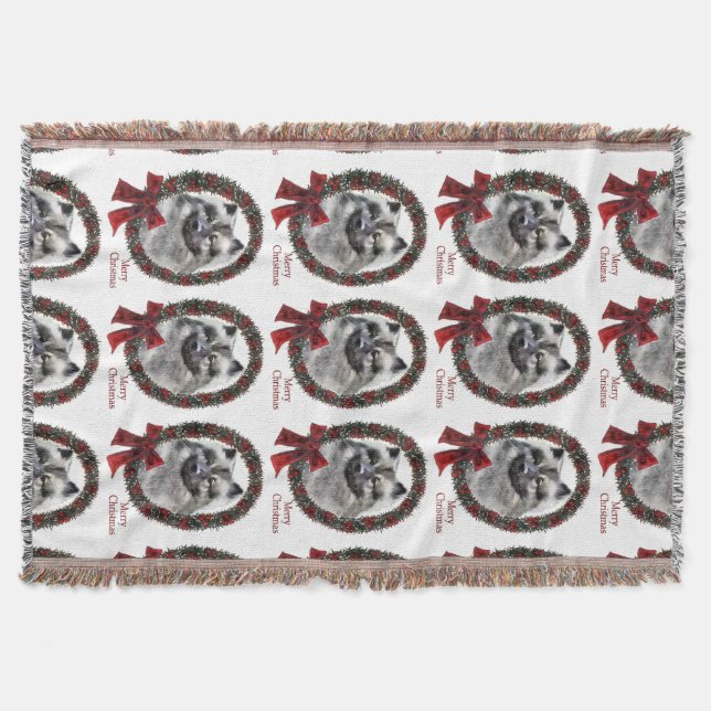 Keeshond Christmas Throw Blanket (Front)