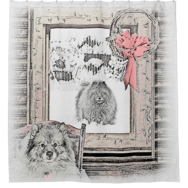 Keeshond Christmas Winter Window Painting Dog Art (Front)