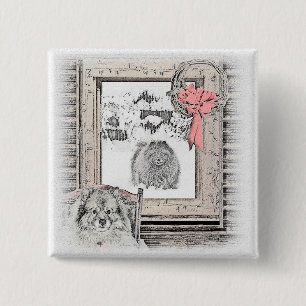 Keeshond Christmas Winter Window Painting Dog Art 2 Inch Square Button