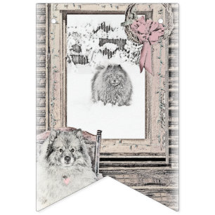 Keeshond Christmas Winter Window Painting Dog Art Bunting Flags