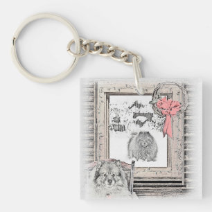 Keeshond Christmas Winter Window Painting Dog Art Keychain