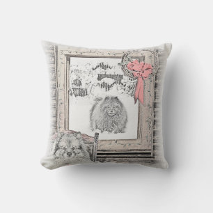 Keeshond Christmas Winter Window Painting Dog Art Outdoor Pillow