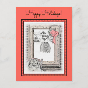 Keeshond Christmas Winter Window Painting Dog Art Postcard