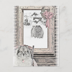 Keeshond Christmas Winter Window Painting Dog Art Postcard