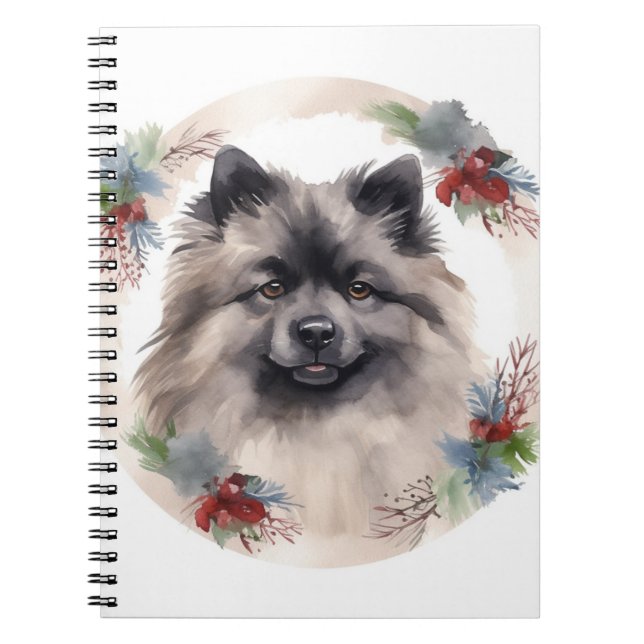 Keeshond Christmas Wreath Festive Pup Notebook (Front)