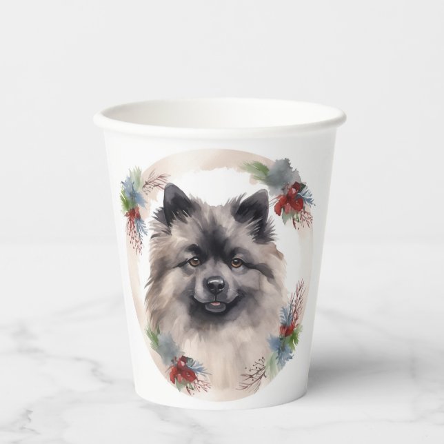 Keeshond Christmas Wreath Festive Pup Paper Cups (Front)