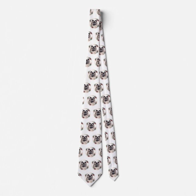 Keeshond Christmas Wreath Festive Pup Tie (Front)