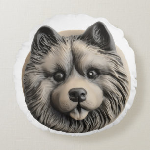 Keeshond Dog 3D Inspired Round Pillow
