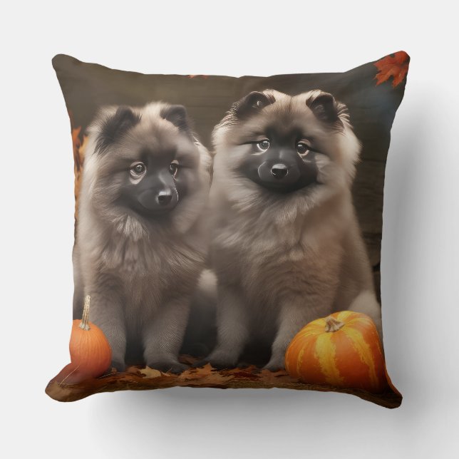 Keeshond Dog Autumn Halloween Throw Pillow (Front)