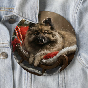 keeshond Dog Christmas Festive 6 Inch Round Button