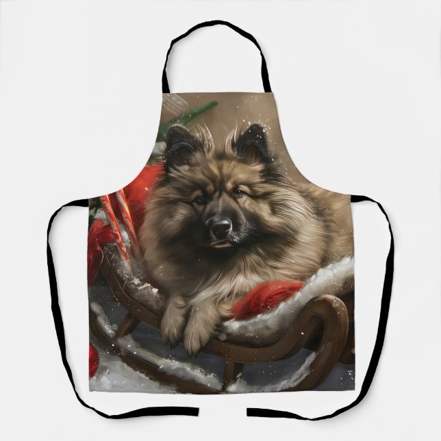 keeshond Dog Christmas Festive  Apron (Front)