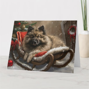 keeshond Dog Christmas Festive  Card