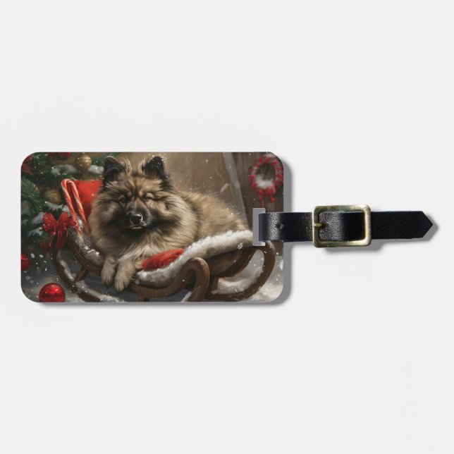 keeshond Dog Christmas Festive  Luggage Tag (Front Horizontal)