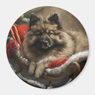 keeshond Dog Christmas Festive Magnet
