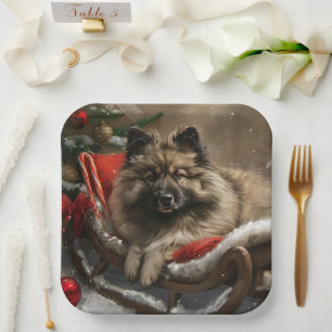 keeshond Dog Christmas Festive Paper Plate