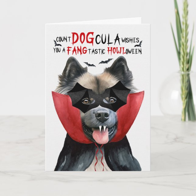 Keeshond Dog Funny Count DOGcula Halloween Holiday Card (Front)