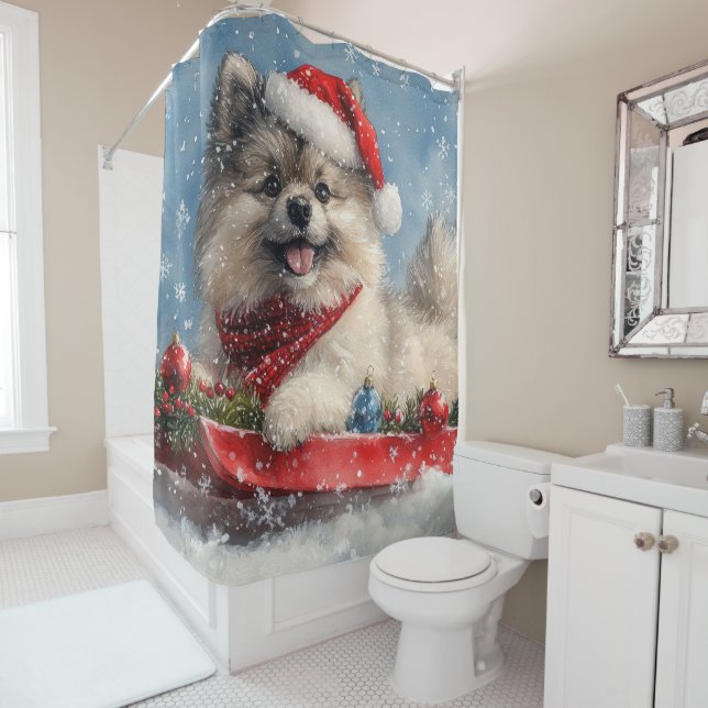 Keeshond Dog in Sledge Let it Snow Christmas (In Situ)