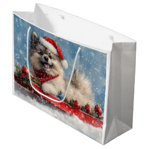 Keeshond Dog in Sledge Let it Snow Christmas Large Gift Bag