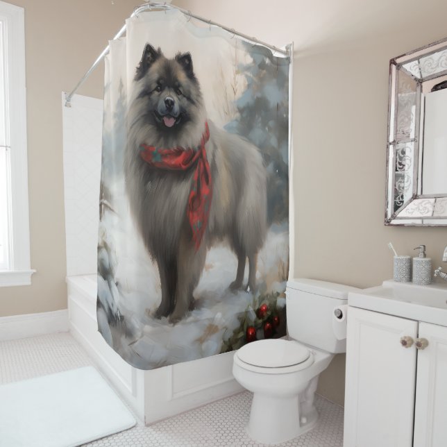 Keeshond Dog in Snow Christmas (In Situ)