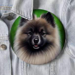 Keeshond Dog in St. Patrick's Day Dress 6 Inch Round Button