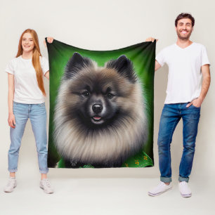 Keeshond Dog in St. Patrick's Day Dress Fleece Blanket