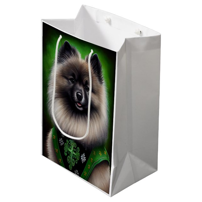 Keeshond Dog in St. Patrick's Day Dress Medium Gift Bag (Front Angled)