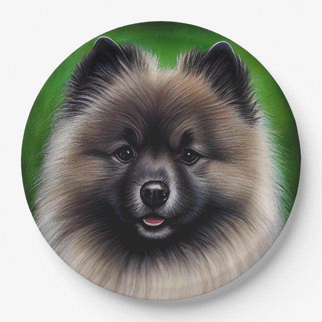 Keeshond Dog in St. Patrick's Day Dress Paper Plate (Front)