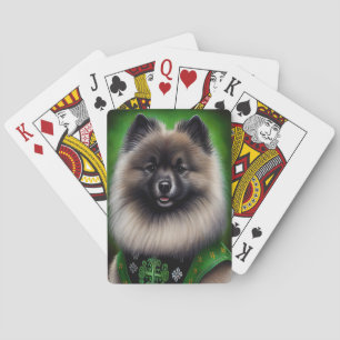 Keeshond Dog in St. Patrick's Day Dress Playing Cards