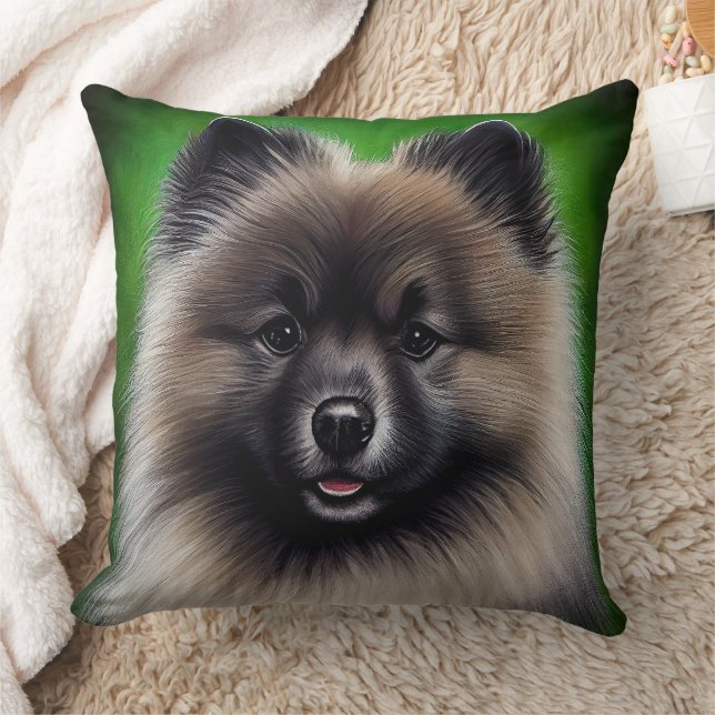 Keeshond Dog in St. Patrick's Day Dress Throw Pillow (Blanket)