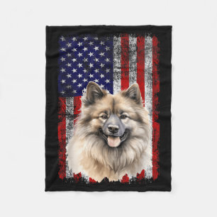 Keeshond Dog Lover US Flag 4th of July Patriotic Fleece Blanket