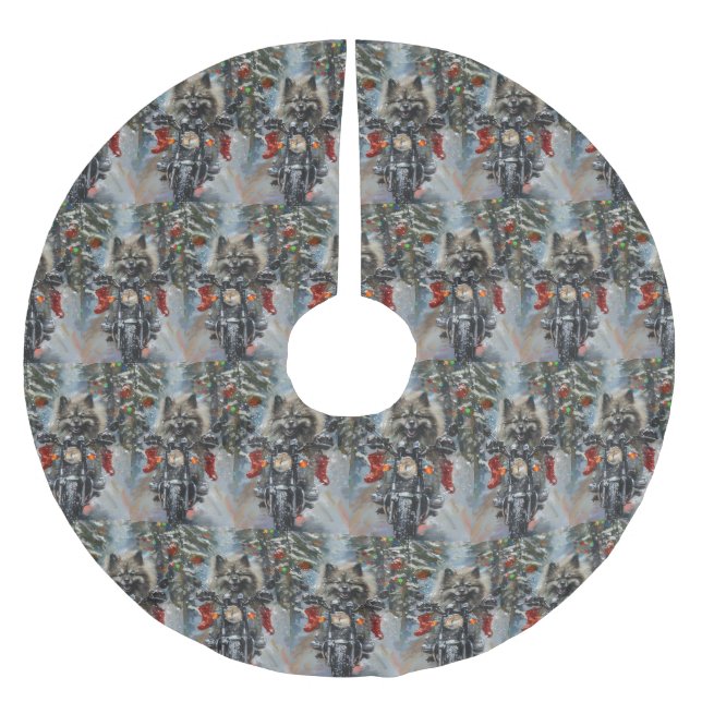 Keeshond Dog Riding Motorcycle Christmas Brushed Polyester Tree Skirt (Front)