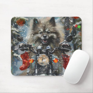 Keeshond Dog Riding Motorcycle Christmas Mouse Pad