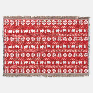 Keeshond Dog Silhouettes Festive Christmas Pattern Throw Blanket