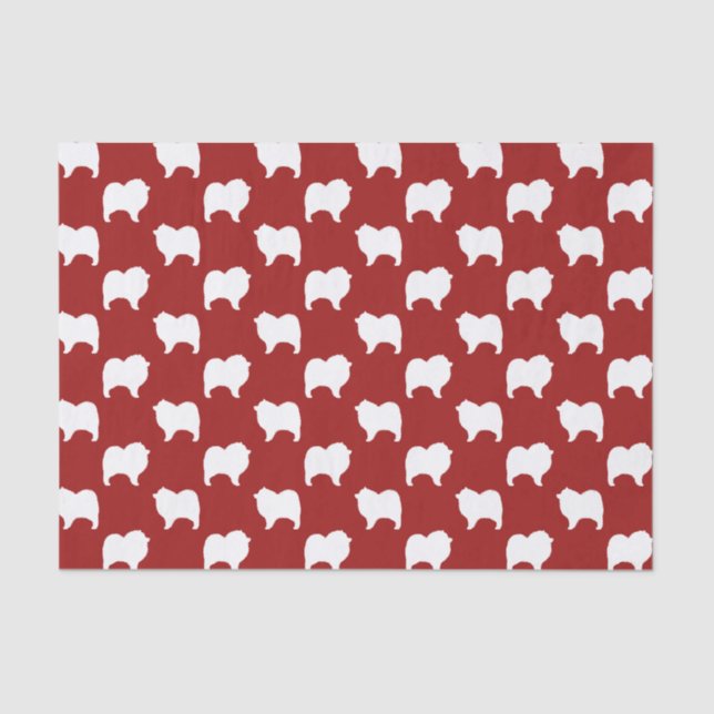 Keeshond Dog Silhouettes Pattern Red and White Tissue Paper (Front)