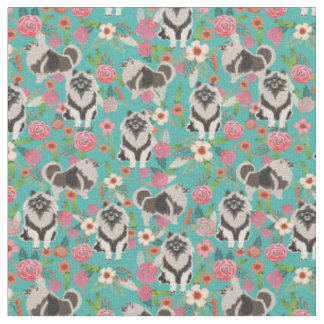 keeshond dog vintage floral turquoise fabric