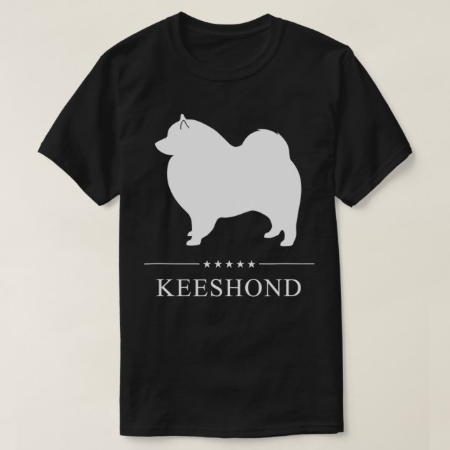 Keeshond Dog White Silhouette  T-Shirt (Design Front)