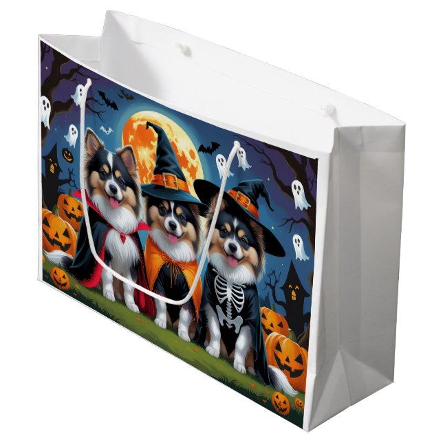 Keeshond Dogs Pumpkin Halloween Funny Large Gift Bag (Front Angled)
