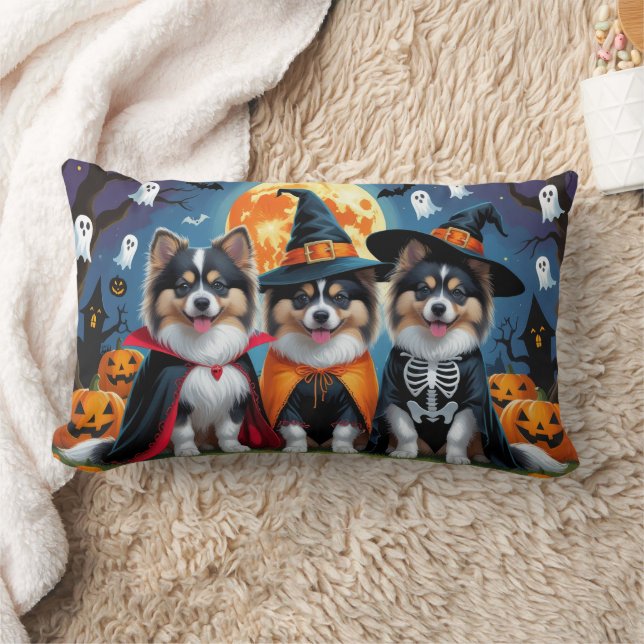 Keeshond Dogs Pumpkin Halloween Funny Lumbar Pillow (Blanket)