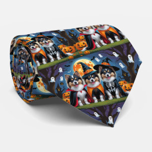 Keeshond Dogs Pumpkin Halloween Funny Tie