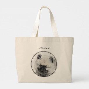Keeshond Drawing Kees Puppy Cute Original Dog Art Large Tote Bag