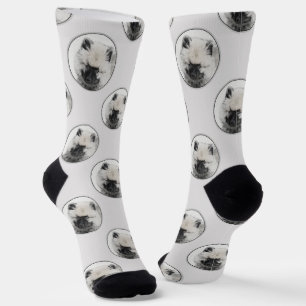 Keeshond Drawing Kees Puppy Cute Original Dog Art Socks